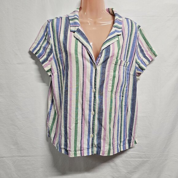 Marine Layer Lucy Resort Striped Top Blouse Shirt Women Size L Multicolor Hemp 3 - Picture 3 of 11